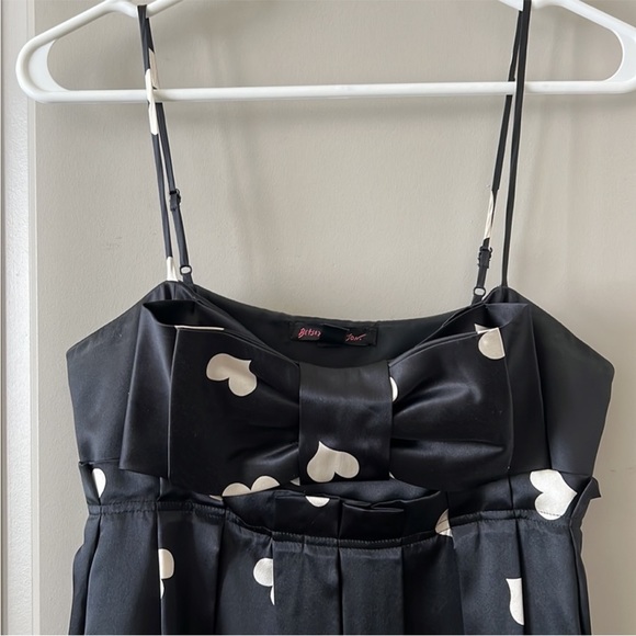 Betsey Johnson 90s Y2k Silk Black White Heart Bow Dress Size 12 RARE - Picture 3 of 5